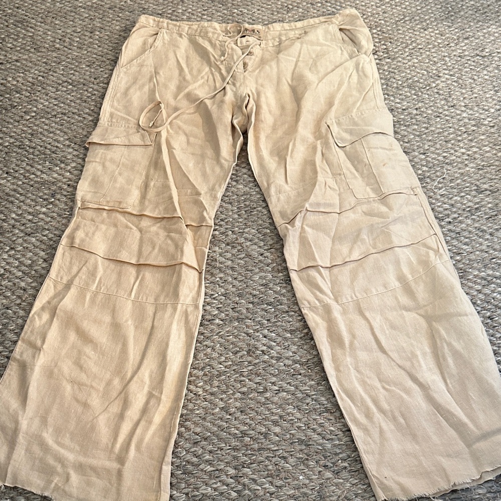 Juicy - Beige Linen Cargo Pants - Neutral Tan
